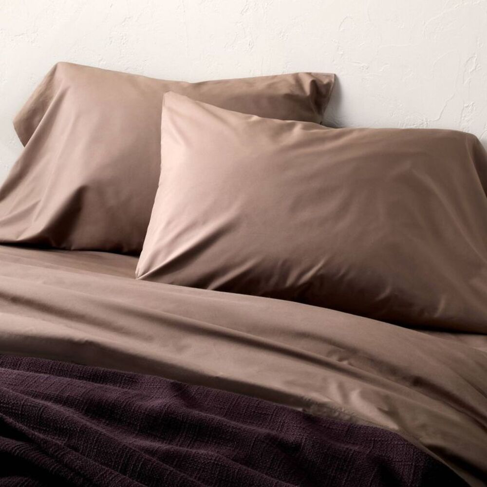 Standard 400 Thread Count Percale Pillowcases Fig Brown - Casaluna